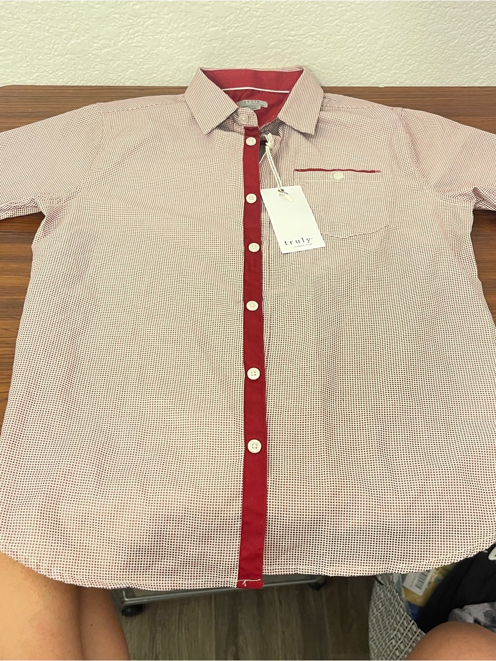 Truly Men’s Red Micro-Check Button-Up Shirt
